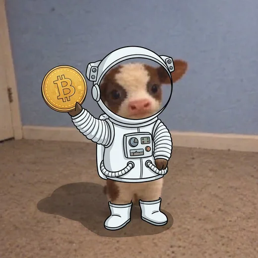 binky in a spacesuit riding a rocket, holding a Bitcoin