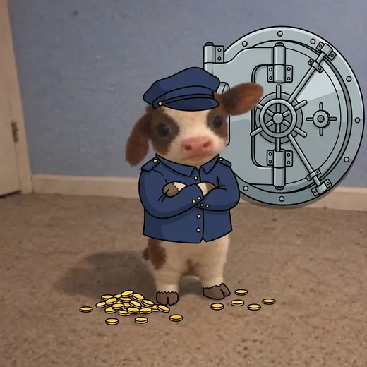 binky guarding a bank vault